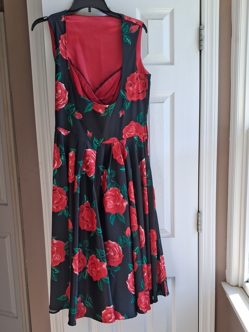 Black Midi Dress with Red Rose Print